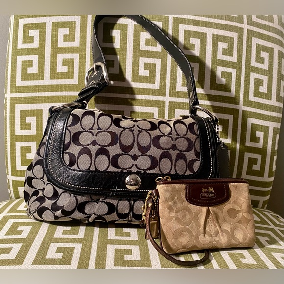 Coach Handbags - COACH VINTAGE Soho Pleated Signature Flap Bag & Madison Op Art Khaki Wristlet